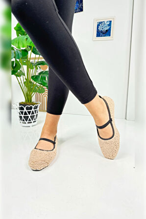 Günlük Kadın Babet Peluş Lastik Detaylı Oval Burunlu Rahat Hafif Ayakkabı 373