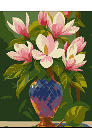 Sayılarla Boyama Seti 40x50 Cm (Çıtalı) Fırça Boya Dahil Numaralı Tuval Yeşil Çerçeve Güller