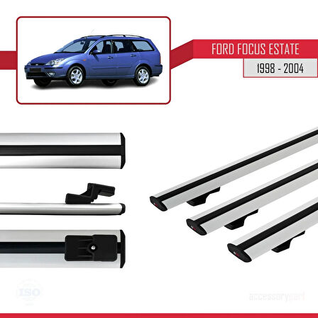Ford Focus (C170) SW 1998-2004 Arası ile Uyumlu BASIC Model Ara Atkı Tavan Barı Gri 3 Adet