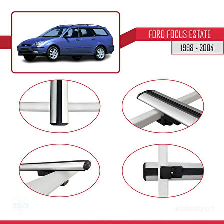 Ford Focus (C170) SW 1998-2004 Arası ile Uyumlu BASIC Model Ara Atkı Tavan Barı Gri 3 Adet