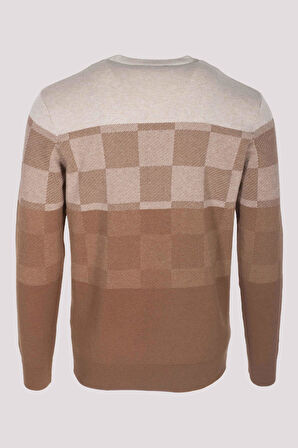 Erkek Triko Kahve Bisiklet Yaka Desenli Slim Fit Pamuklu Kazak NCS JEANS 3730