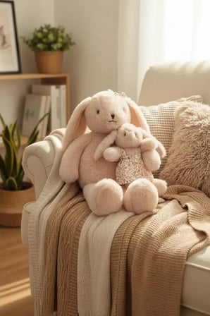 Miniso Lisanslı Ebeveyn-Çocuk Tavşan Peluş Oyuncak Kahverengi 40 Cm