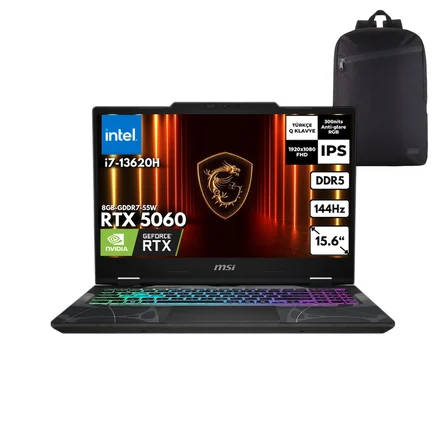 MSI CYBORG 15 i7-13620H 48 -GBDDR5 1 TBSSD RTX5060 (8GB-GDDR7-55W) 15.6" FHD 144Hz IPS-Level Freedos + QB Sırt Çantası B13WFKG-495XTRQB3