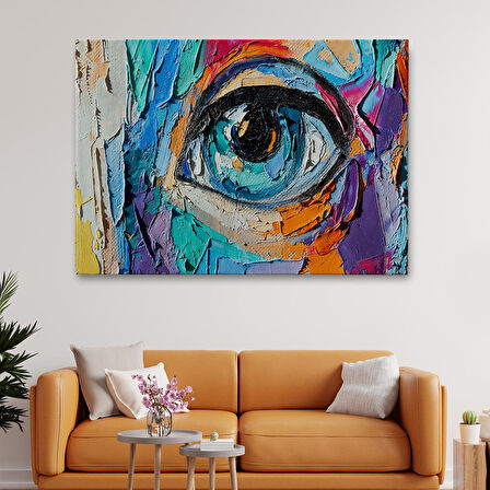 Renkli Kadın Gözü Yağlıboya Görünümlü Duvar Tablosu-3731