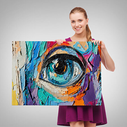 Renkli Kadın Gözü Yağlıboya Görünümlü Duvar Tablosu-3731