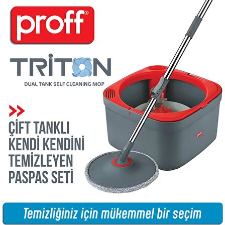 Proff Yeni Triton 170° Spin Mop Temiz Kirli Su Tanklı 2 Lt Temiz Su Kapasitesi