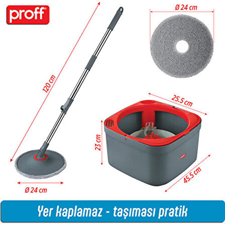 Proff Yeni Triton 170° Spin Mop Temiz Kirli Su Tanklı 2 Lt Temiz Su Kapasitesi