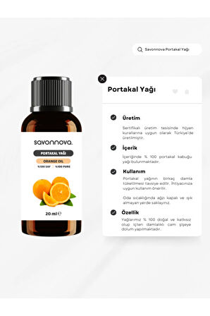 % 100 SAF ve doğal Portakal Yağı, Soğuk Sıkım Uçucu Doğal Yağ 20 ML