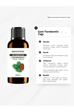 % 100 SAF ve doğal Çam Terebentin Yağı, Uçucu Doğal Yağ 20 ML