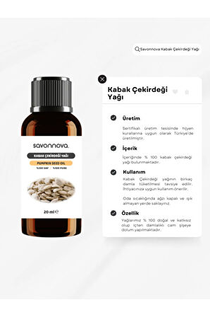 % 100 SAF ve doğal Kabak Çekirdeği Yağı, Soğuk Sıkım Doğal Yağ 20 ML