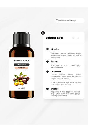 % 100 SAF ve Doğal Jojoba Yağı 50 ML