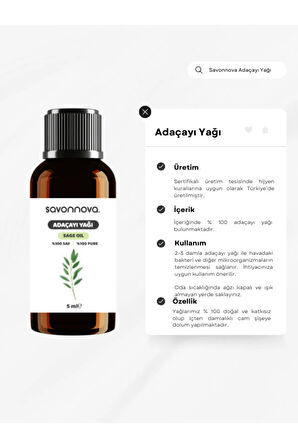 Doğal Adaçayı Yağı % 100 Saf 5 Ml
