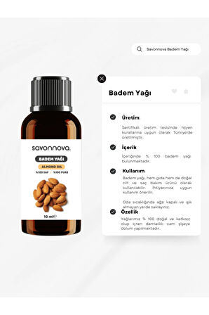 Doğal Tatlı Badem Yağı % 100 Saf 10 Ml