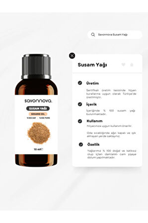 Doğal Susam Yağı % 100 Saf 10 ml