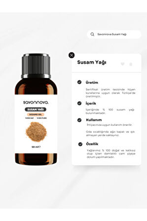 Doğal Susam Yağı % 100 Saf 50 Ml