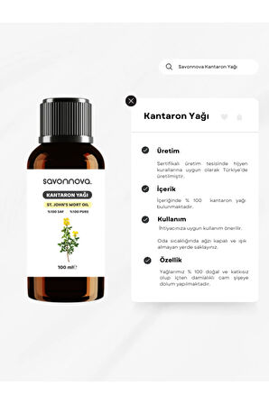 Doğal Kantaron Yağı % 100 Saf 100 Ml