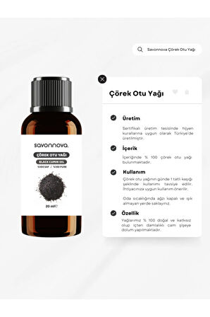 Doğal Çörek Otu Yağı % 100 Saf 20 Ml