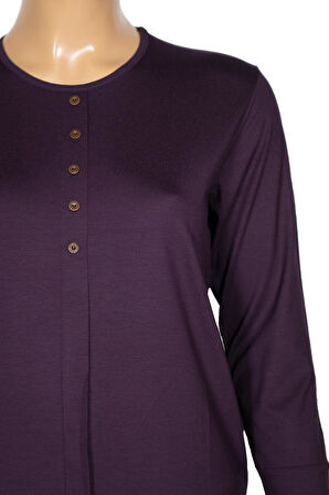 Cimariva Kadın Nüket Büyük Beden O Yaka Beş Süs Düğmeli Mürdüm Bluz