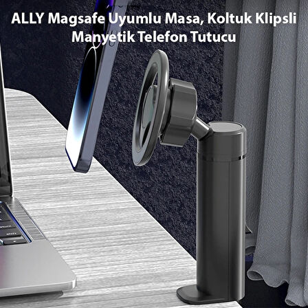 ALLY Magsafe Uyumlu Masa, Koltuk Klipsli Manyetik Telefon Tutucu