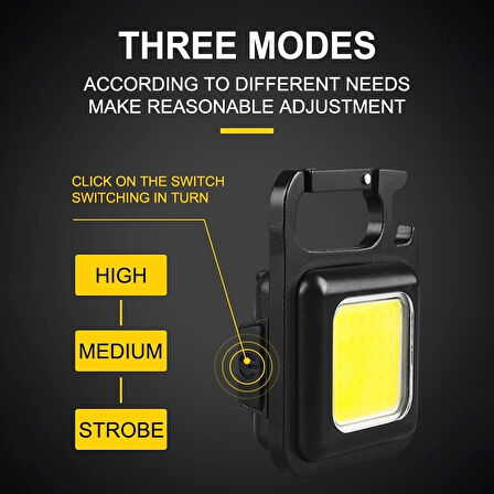 Hs-37 Led Anahtarlıklı Cep Boy Cob Led Metal Kasa Mıknatıslı Şişe Açacağı Usb’li Şarj Edilebilir El Feneri