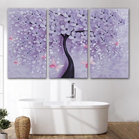 Mavi İnci Çiçekler ve Kelebekler Dekoratif Kanvas Duvar Tablosu-3738