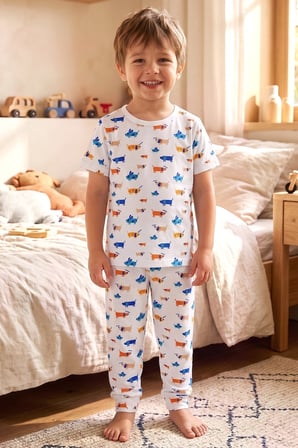Öts Erkek Çocuk Pamuklu Pijama Takımı Kısa Kol Uzun Alt Desenli Gece Konforu (374002)