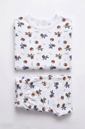 Öts Erkek Çocuk Pamuklu Pijama Takımı Kısa Kol Uzun Alt Desenli Geniş ve Rahat Kesim (374003)