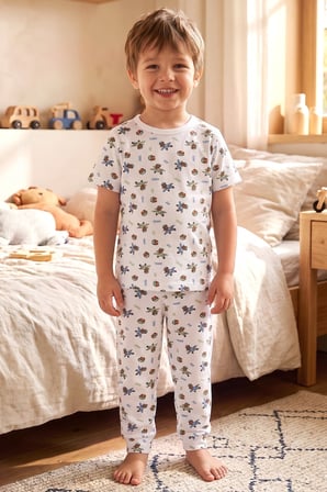 Öts Erkek Çocuk Pamuklu Pijama Takımı Kısa Kol Uzun Alt Desenli Geniş ve Rahat Kesim (374003)