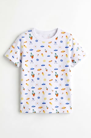 Öts Erkek Çocuk Pamuklu Pijama Takımı Kısa Kol Uzun Alt Desenli Premium Ev Stili (374005)