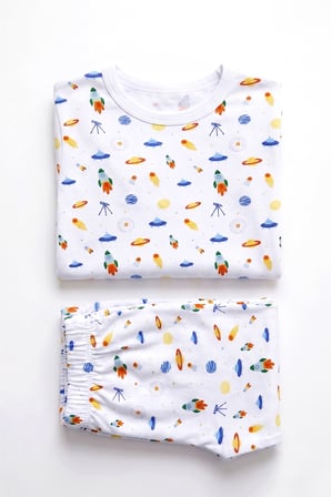 Öts Erkek Çocuk Pamuklu Pijama Takımı Kısa Kol Uzun Alt Desenli Premium Ev Stili (374005)