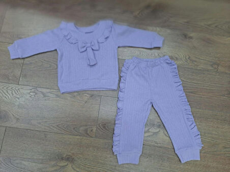 Pamuklu Fırfırlı Eşofman alt üst kız çocuk ikili takım