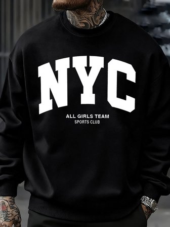 New York City Mektup Göz Alıcı Baskılı Erkek Tişörtü Çok Renkli Kazak Günlük Moda Spor Giyim