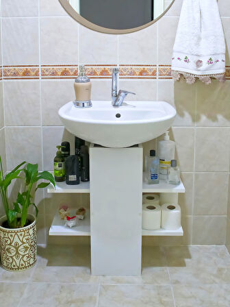 Lavabo Altı Dolap, Banyo Dolabı, Banyo Düzenleyici Raflar, Beyaz, AsudeHome