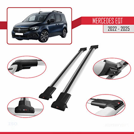 Mercedes EQT / Citan W420 2022-2025 Arası ile Uyumlu FLY Model Ara Atkı Tavan Barı Gri 2 Adet