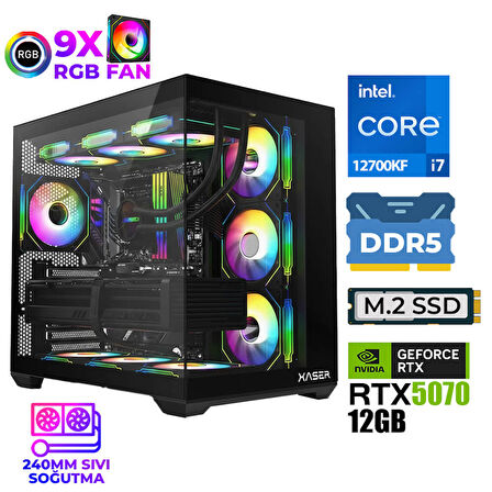 Xaser Master x7 i7 12700KF 32GB DDR5 Ram 1TB M.2 NVMe SSD 12GB RTX5070 Sıvı Soğutmalı Oyuncu Bilgisayarı