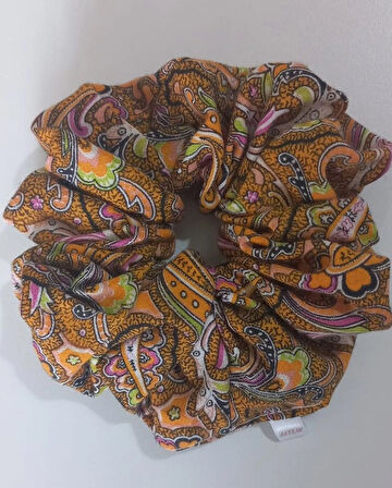 Melff Kadın Lastikli Şal Desenli Simit Scrunchie Toka