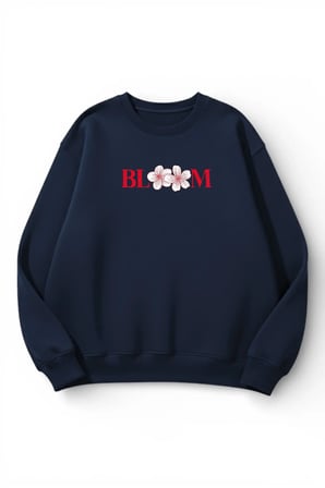 Unisex Yumuşak Dokulu Bloom Baskılı Tasarım Oversize 3 İplik Bisiklet Yaka Sweatshirt