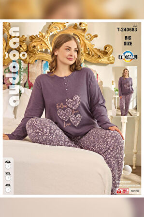 Aydoğan Kadın Suzi Büyük Beden Thermal Erik Moru Pijama Takım 0683