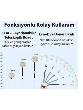 LS-443 Teleskopik Mikrofiber Araba Yıkama Fırçası Uzun Saplı Fırçası Oto Mopu