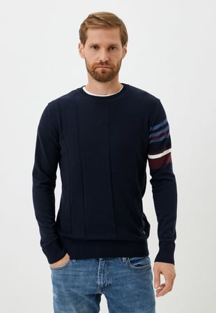 Erkek Triko Lacivert Bisiklet Yaka Desenli Slim Fit Pamuklu Kazak NCS JEANS 3743