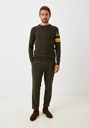 Erkek Triko Haki Bisiklet Yaka Desenli Slim Fit Pamuklu Kazak NCS JEANS 3743