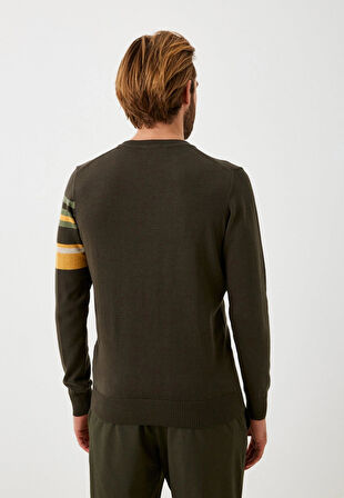 Erkek Triko Haki Bisiklet Yaka Desenli Slim Fit Pamuklu Kazak NCS JEANS 3743