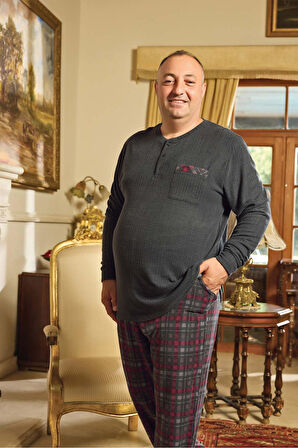 Aydoğan Erkek Emir Büyük Beden Kışlık Antrasit Pijama Takım 0786