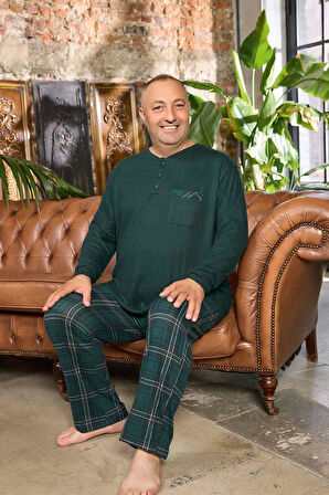 Aydoğan Erkek Emir Büyük Beden Kışlık Termal Çam Yeşili Pijama Takım 0455