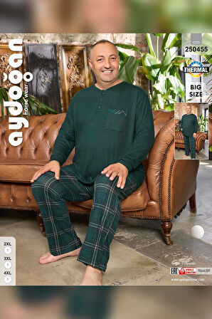 Aydoğan Erkek Emir Büyük Beden Kışlık Termal Çam Yeşili Pijama Takım 0455