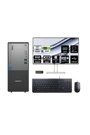 ThinkCentre Neo 50T G5 i5 14400 64GB 512GB SSD RTX3050/6GB W11H Masaüstü Bilgisayar + 27"