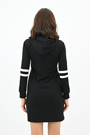 Kadın Kapüşonlu Baskılı  Sweat Elbise 7004