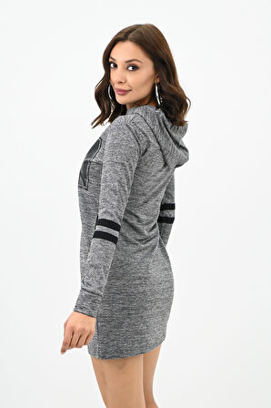 Kadın Kapüşonlu Baskılı  Sweat Elbise 7004