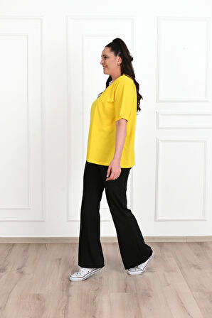 Kadın V Yaka Basic Büyük Beden T-Shirt 1297-22