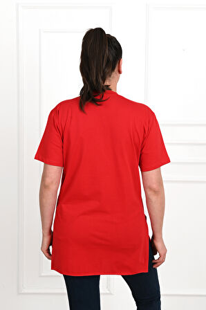 Kadın V Yaka Yırtmaçlı Büyük Beden T-shirt 1199-22